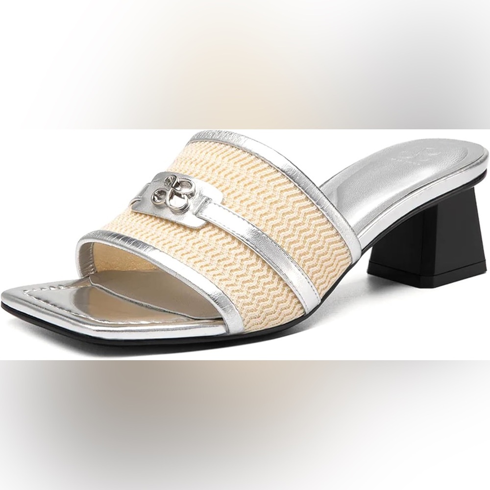 Elegant Cream and Silver Women's Faux Leather Heels